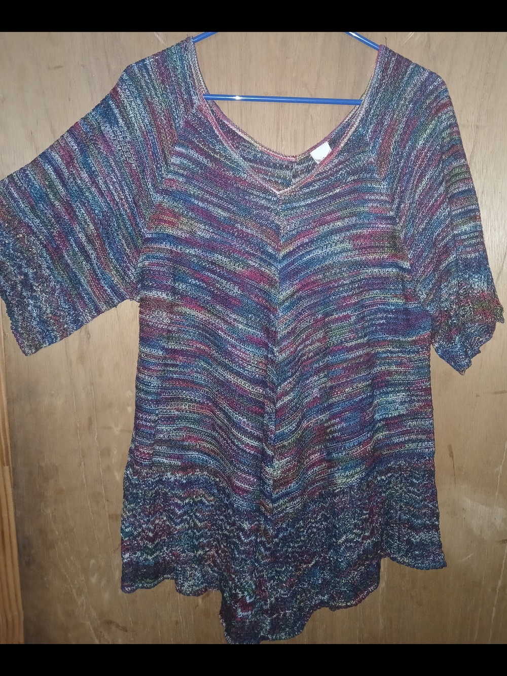 Faded Glory Multicolor Knit V-Neck Tunic in Blue, Purple, Teal